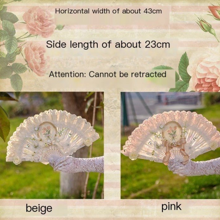 Rococo Classic Lolita Elegant Fan 1252 - LolitaEraPink Single - sided (Non - foldable)Rococo Classic Lolita Elegant Fan 1252