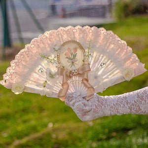 Rococo Classic Lolita Elegant Fan 1252 - LolitaEraPink Double - sided (Non - foldable)Rococo Classic Lolita Elegant Fan 1252