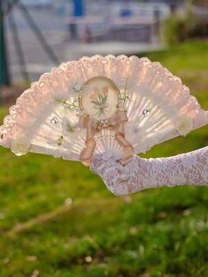 Rococo Classic Lolita Elegant Fan 1252 - LolitaEraBeige Single - sided (Non - foldable)Rococo Classic Lolita Elegant Fan 1252