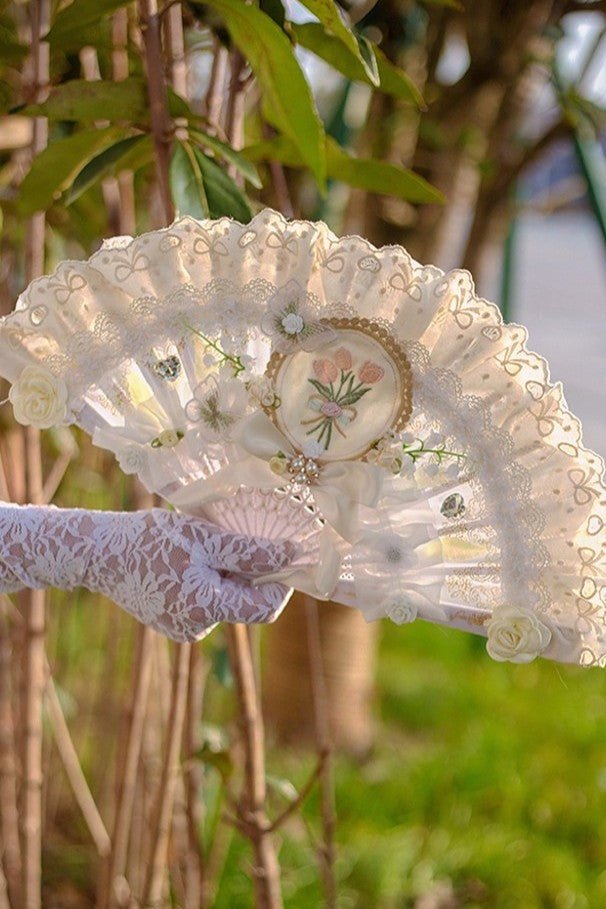 Rococo Classic Lolita Elegant Fan 1252 - LolitaEraBeige Single - sided (Non - foldable)Rococo Classic Lolita Elegant Fan 1252