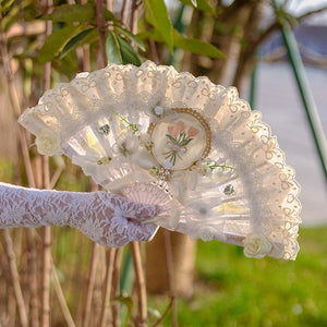 Rococo Classic Lolita Elegant Fan 1252 - LolitaEraBeige Double - sided (Non - foldable)Rococo Classic Lolita Elegant Fan 1252