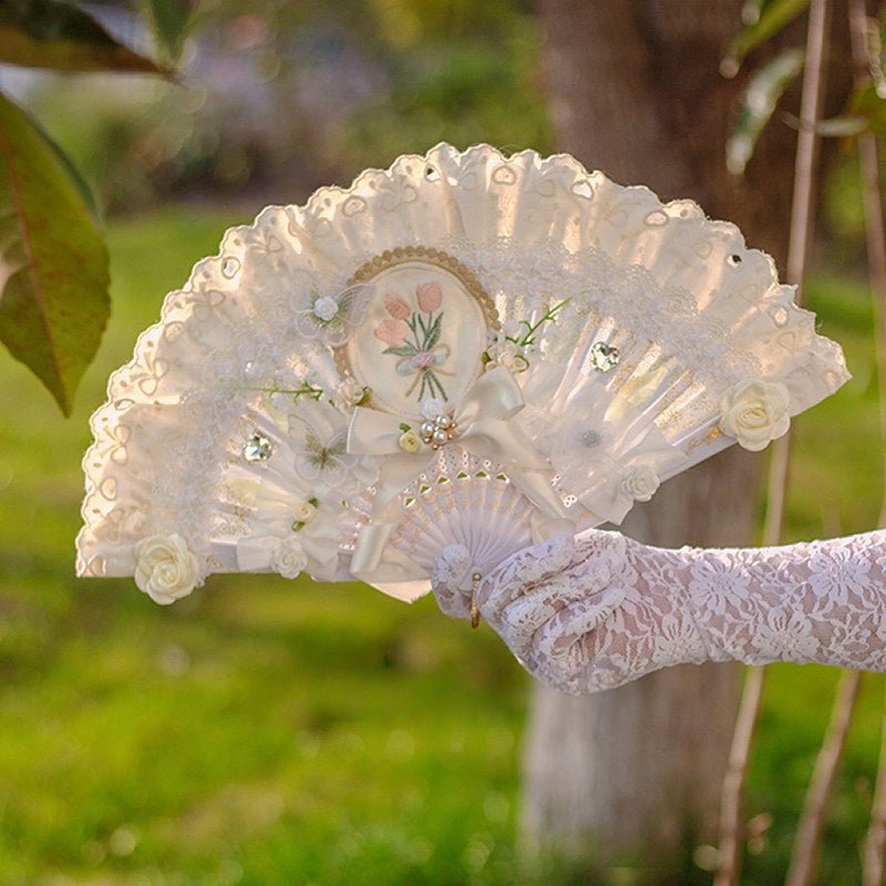 Rococo Classic Lolita Elegant Fan 1252 - LolitaEraBeige Single - sided (Non - foldable)Rococo Classic Lolita Elegant Fan 1252