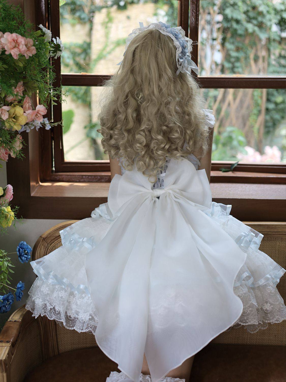 Rose Feather Spin Ballet Sweet Lolita JSK 1337 - LolitaEraGreen JSK + Headdress + Tail WingsSRose Feather Spin Ballet Sweet Lolita JSK 1337