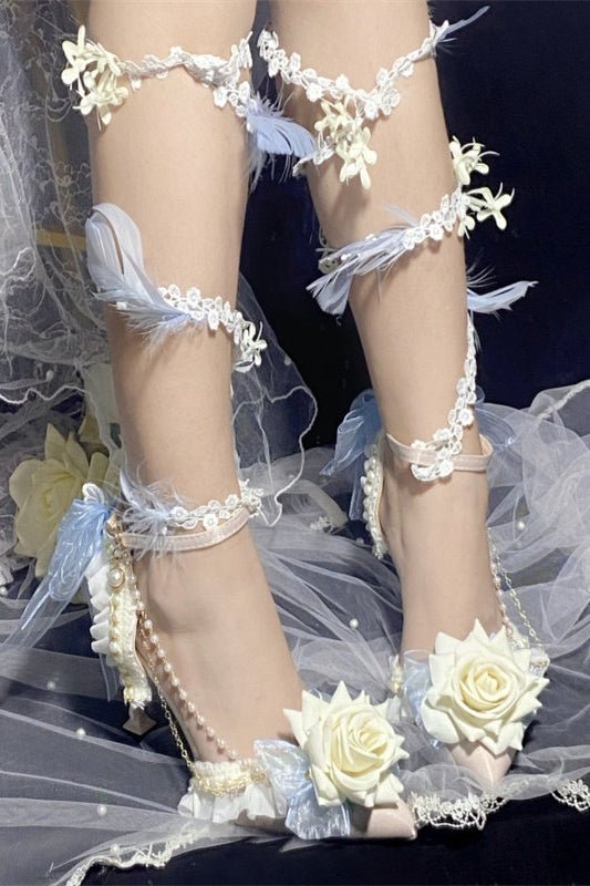 Rose Gift Lolita Bridal Heels LE5105 - LolitaEraLight Blue Leg - Wrapping Vines34Rose Gift Lolita Bridal Heels LE5105