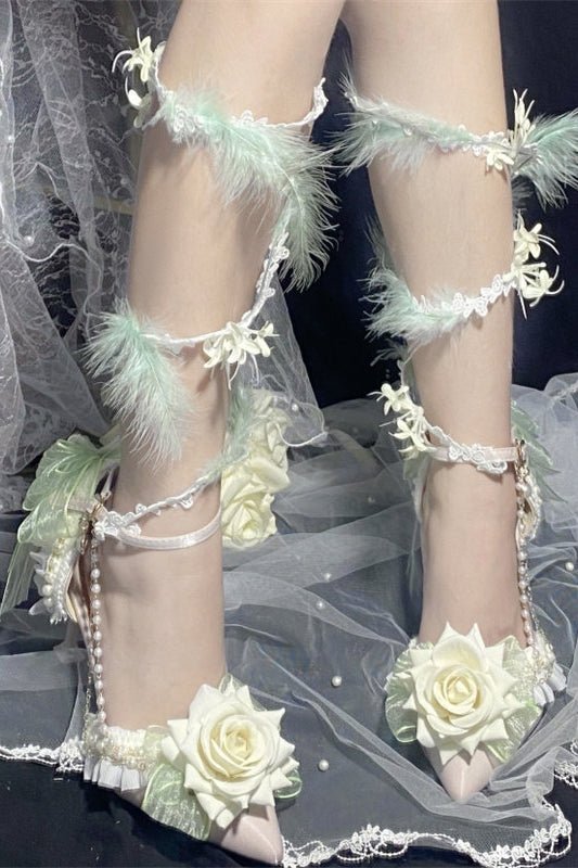 Rose Gift Lolita Bridal Heels LE5105 - LolitaEraMint Green Leg - Wrapping Vines34Rose Gift Lolita Bridal Heels LE5105