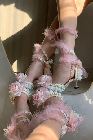 Rose Gift Lolita Bridal Heels LE5106 - LolitaEraPink 5CM34Rose Gift Lolita Bridal Heels LE5106