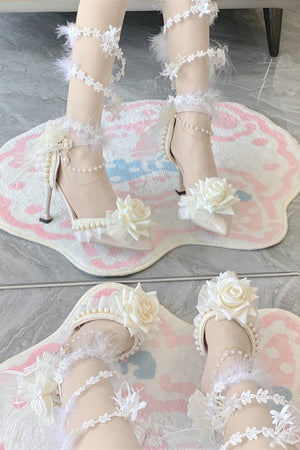 Rose Gift Lolita Bridal Heels LE5106 - LolitaEraWhite 5CM34Rose Gift Lolita Bridal Heels LE5106