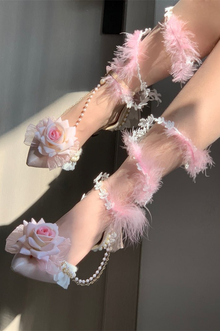 Rose Gift Lolita Bridal Heels LE5106 - LolitaEraPink Leg - Wrapping Vines34Rose Gift Lolita Bridal Heels LE5106