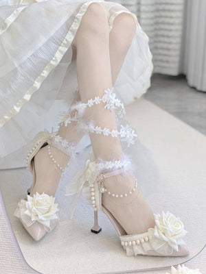 Rose Gift Lolita Bridal Heels LE5106 - LolitaEraWhite 5CM34Rose Gift Lolita Bridal Heels LE5106