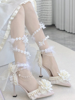 Rose Gift Lolita Bridal Heels LE5106 - LolitaEraWhite Leg - Wrapping Vines34Rose Gift Lolita Bridal Heels LE5106
