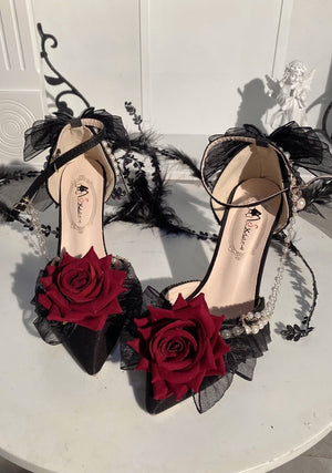 Rose Gift Lolita Bridal Heels LE5107 - LolitaEraBlack 5CM34Rose Gift Lolita Bridal Heels LE5107