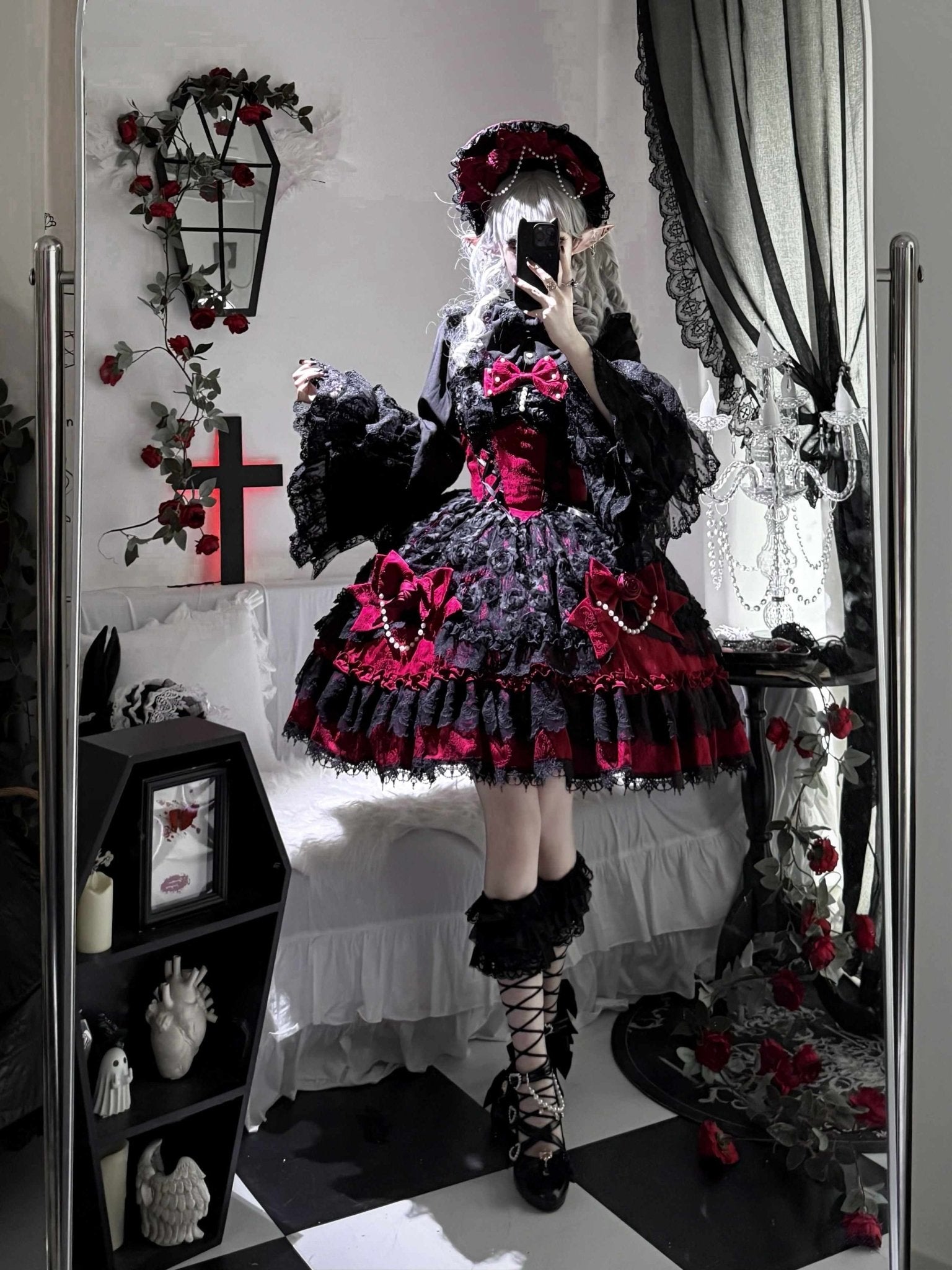 Rose Princess Lolita Red JSK Dress 1334 - LolitaEraRed JSKSRose Princess Lolita Red JSK Dress 1334