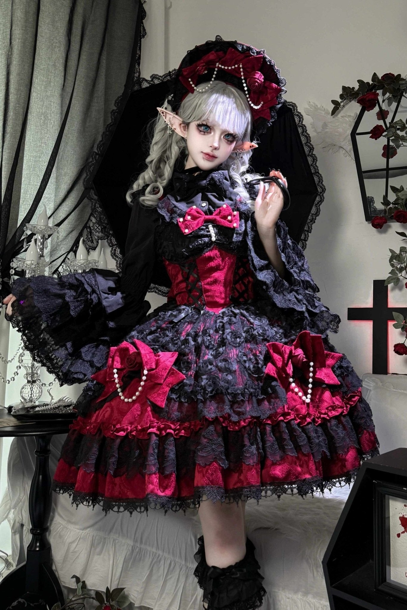 Rose Princess Lolita Red JSK Dress 1334 - LolitaEraRed JSKSRose Princess Lolita Red JSK Dress 1334
