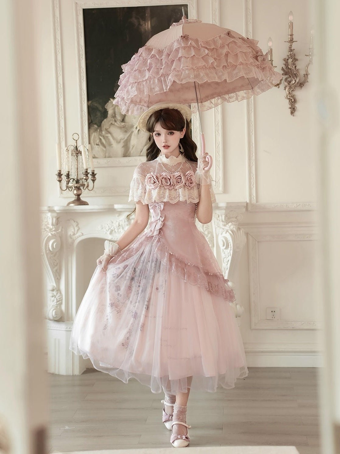 Rose Sonnet Lolita Pink Dress Set 1295 - LolitaEraPink SetSRose Sonnet Lolita Pink Dress Set 1295