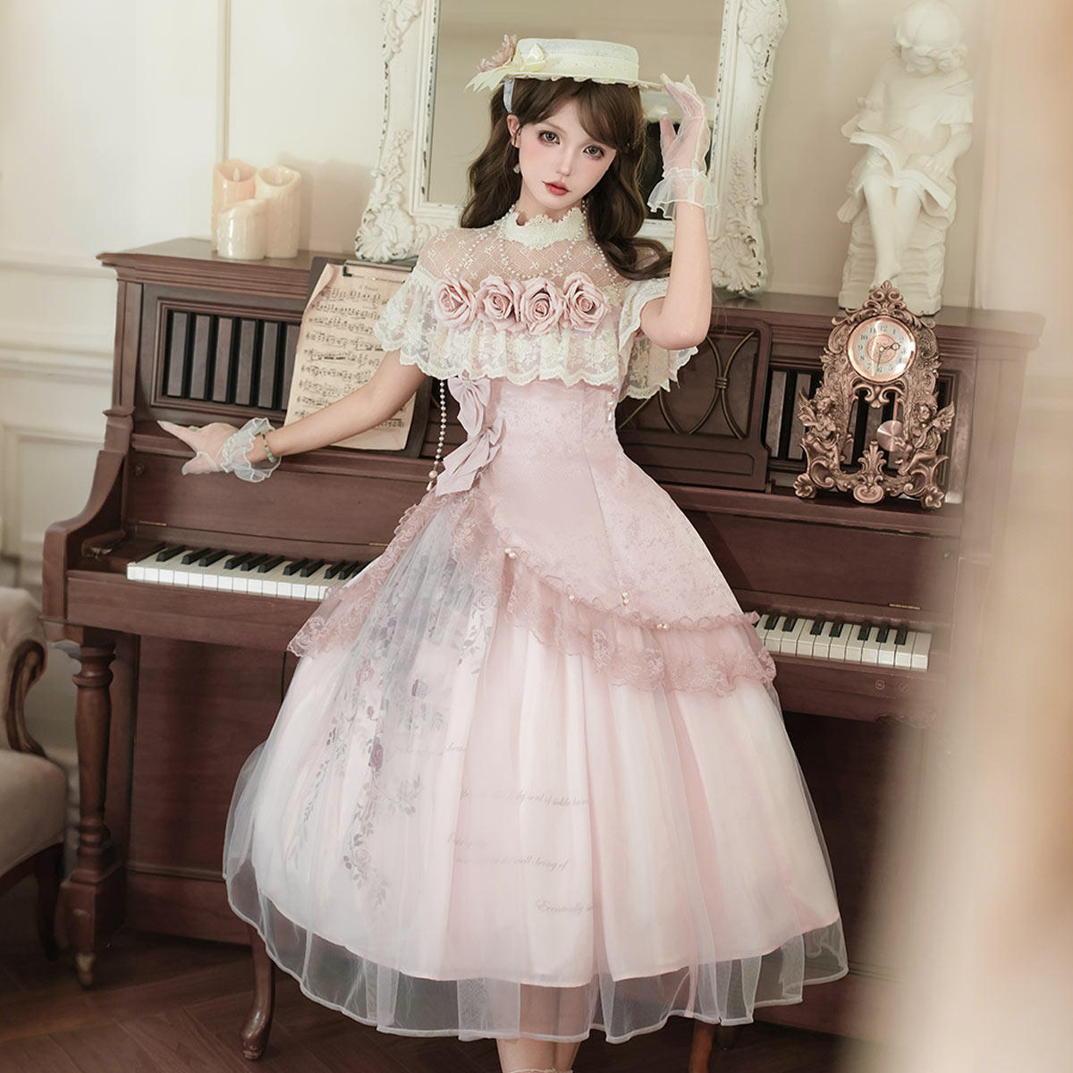 Rose Sonnet Lolita Pink Dress Set 1295 - LolitaEraPink SetSRose Sonnet Lolita Pink Dress Set 1295