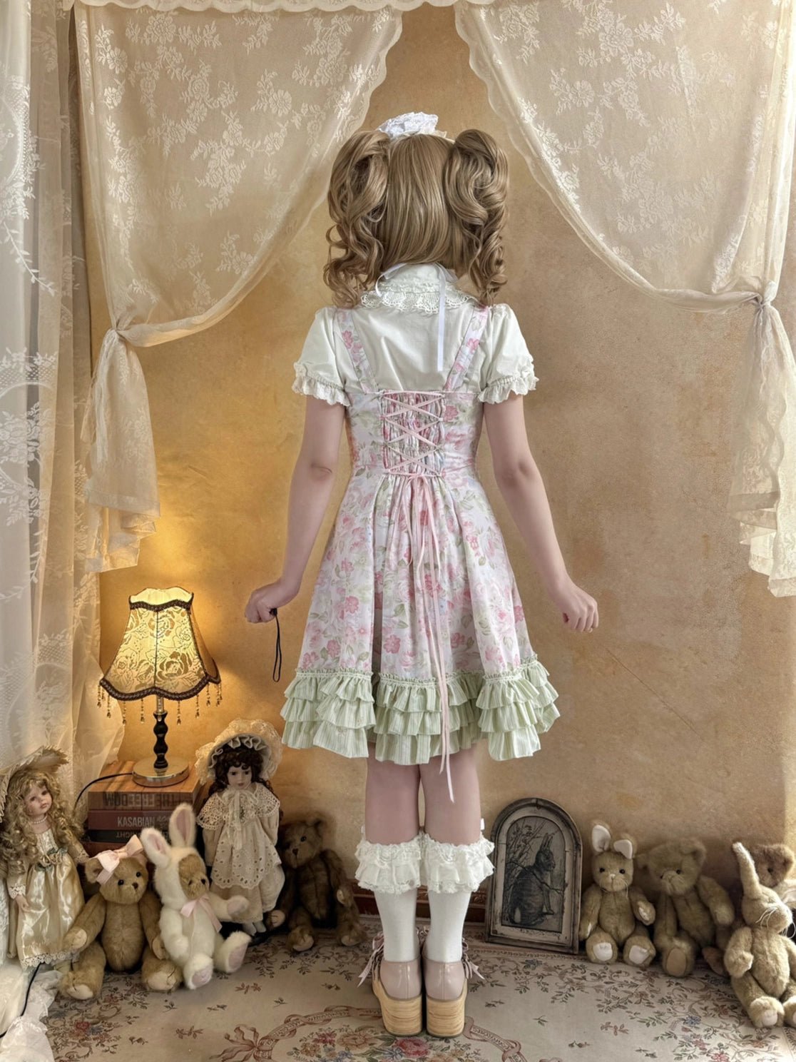 Rose Spring Romance Pink Green Floral Classic Lolita JSK Dress - LolitaEra