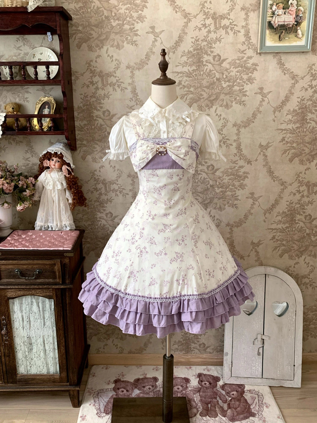 Rose Spring Romance Pink Green Floral Classic Lolita JSK Dress - LolitaEra
