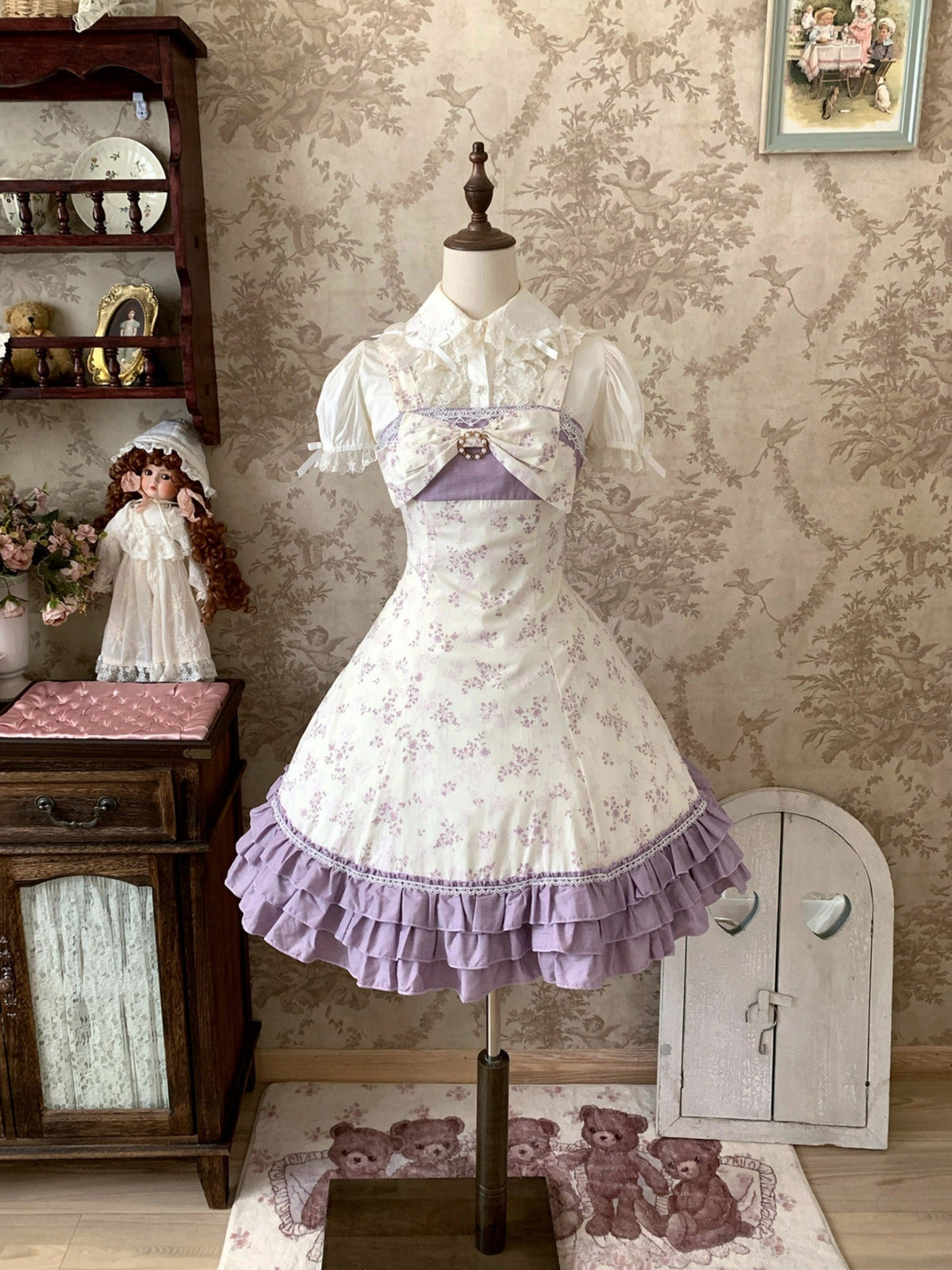 Rose Spring Romance Pink Green Floral Classic Lolita JSK Dress - LolitaEra