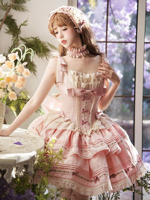 Rose Theater Pink Ballet Tiered Lolita JSK Dress - LolitaEraPink JSKSRose Theater Pink Ballet Tiered Lolita JSK Dress
