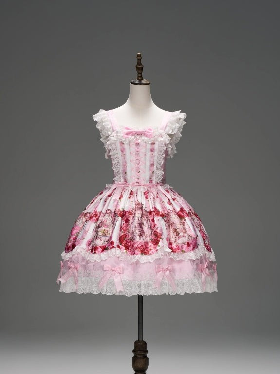 Rose Wall Sweet Lolita OP JSK Suspender Dress - LolitaEra