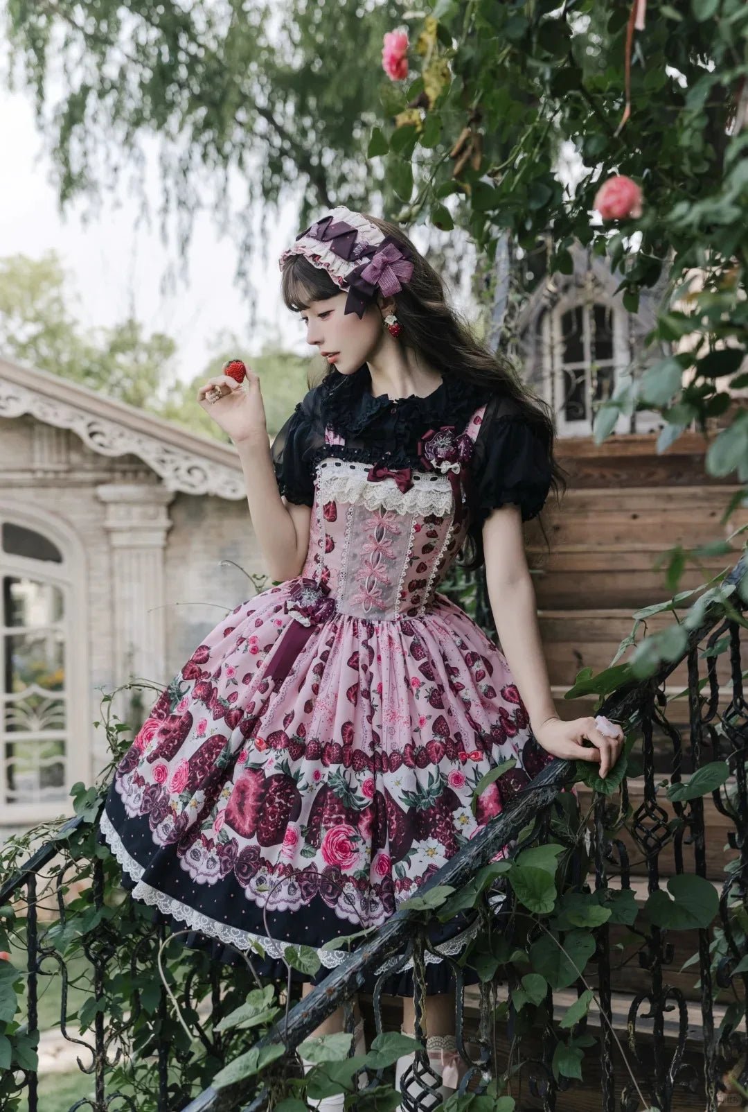 Rotten Berry Fairy Tale Strawberry Print Sweet Gothic Lolita JSK Dress - LolitaEra
