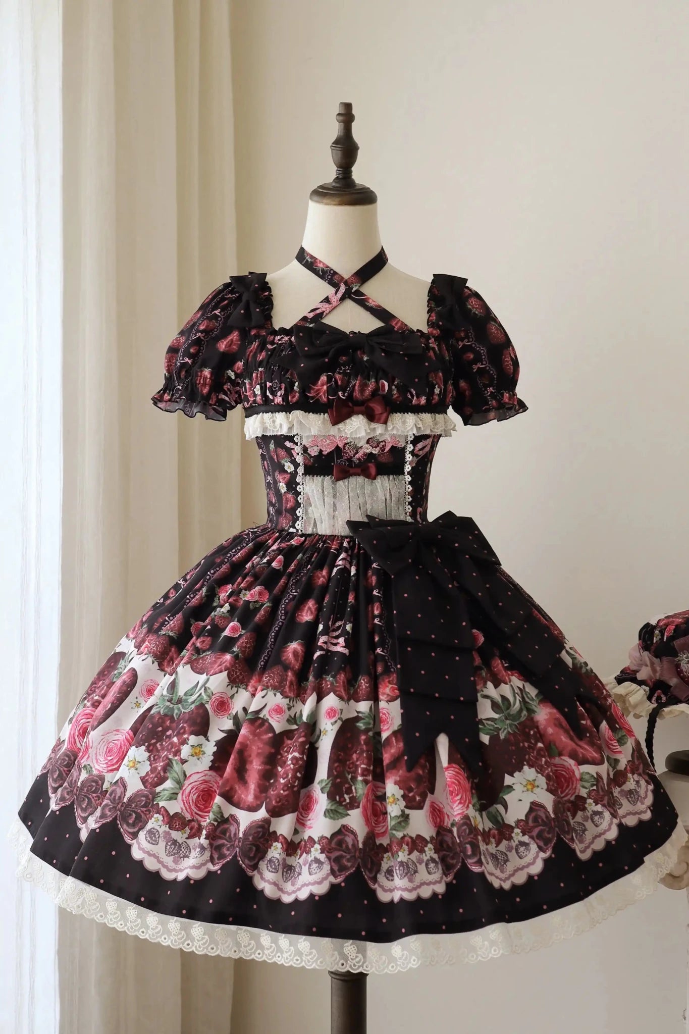 Rotten Berry Fairy Tale Strawberry Print Sweet Gothic Lolita OP Dress - LolitaEra