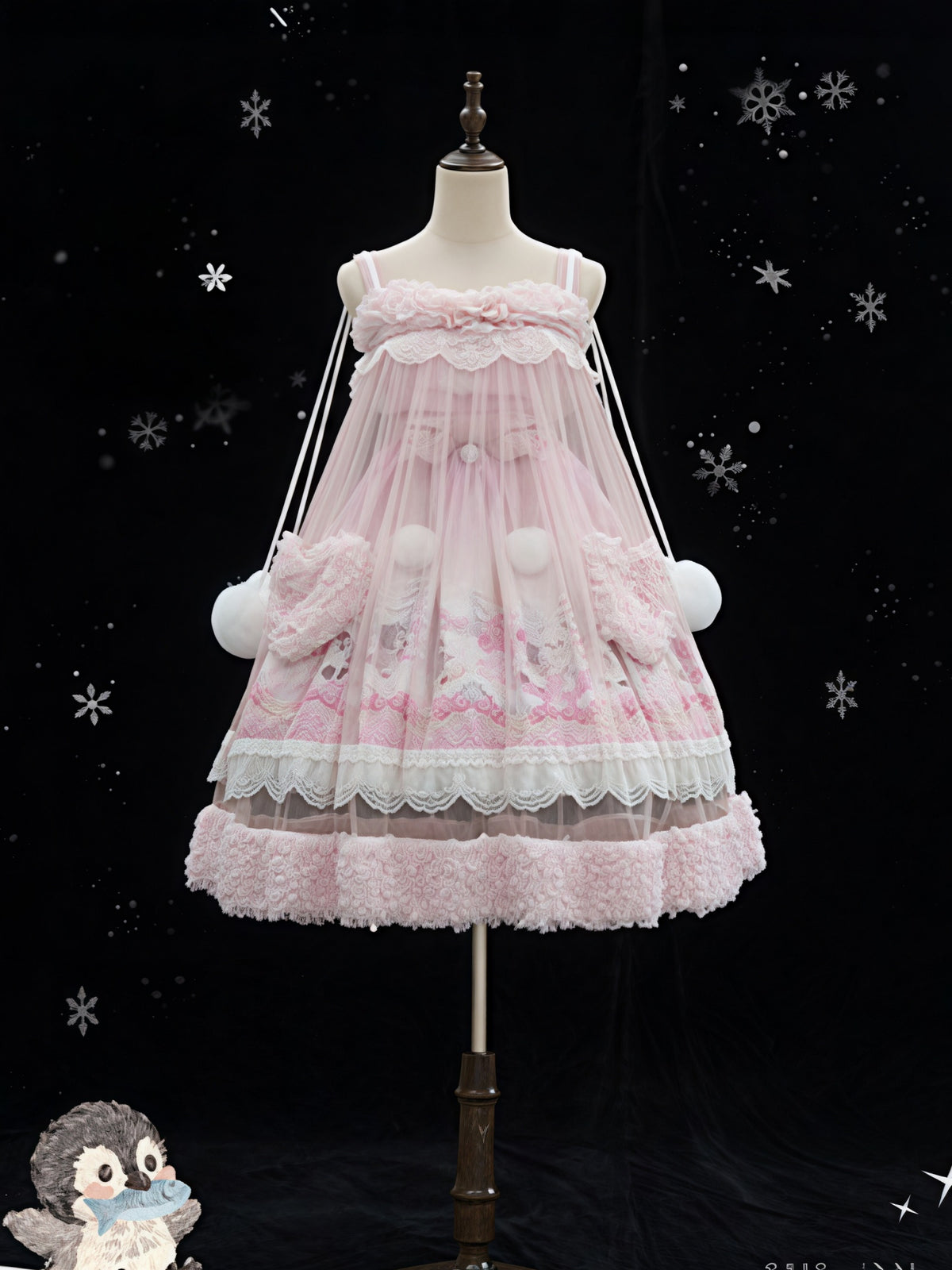 Penguin Snowball Cute Sweet Lolita Pink & Black JSK Dress