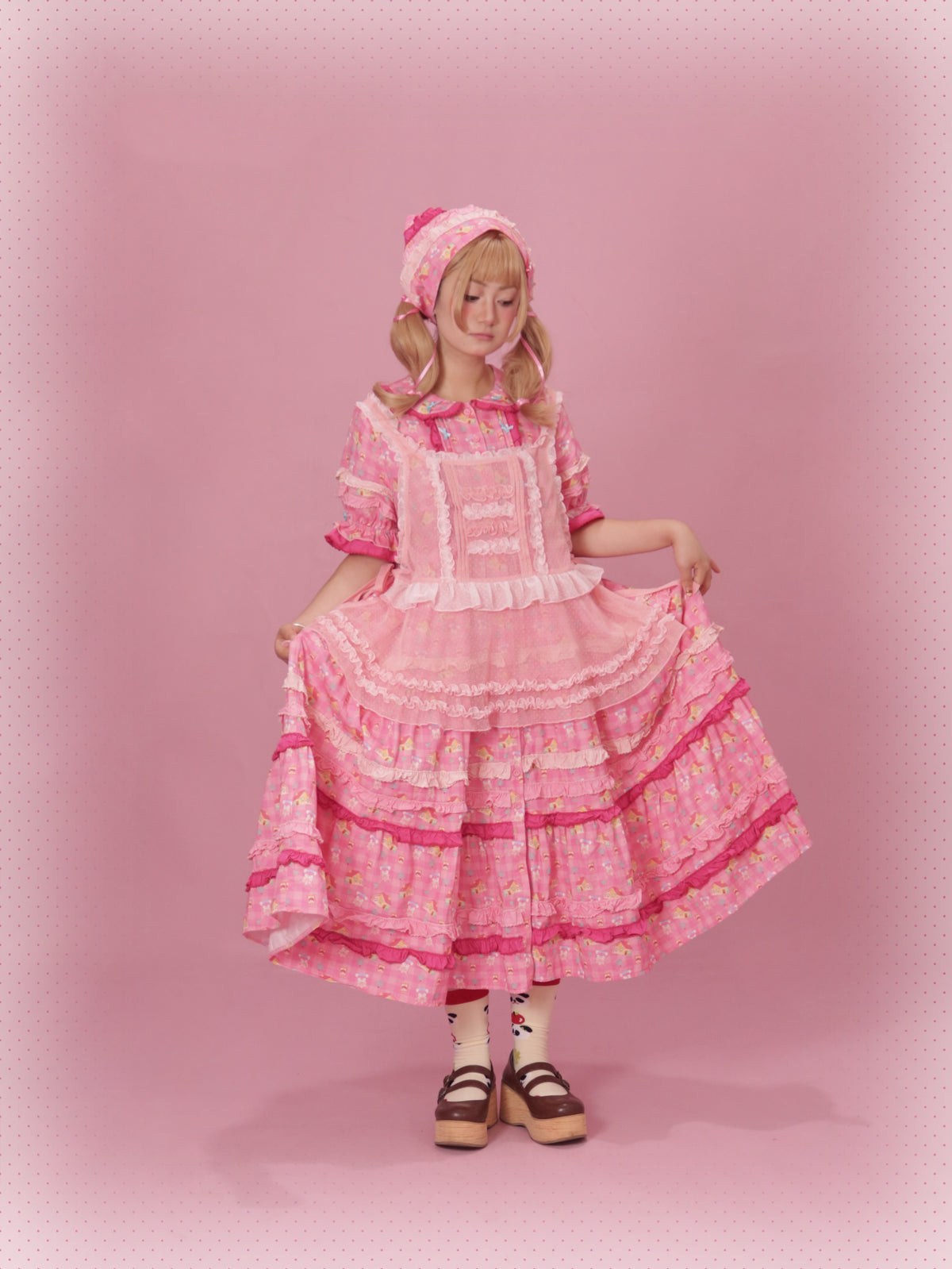 Maiden Tulle Lolita Pink & White Two-tone Spliced Overdress Dress Set