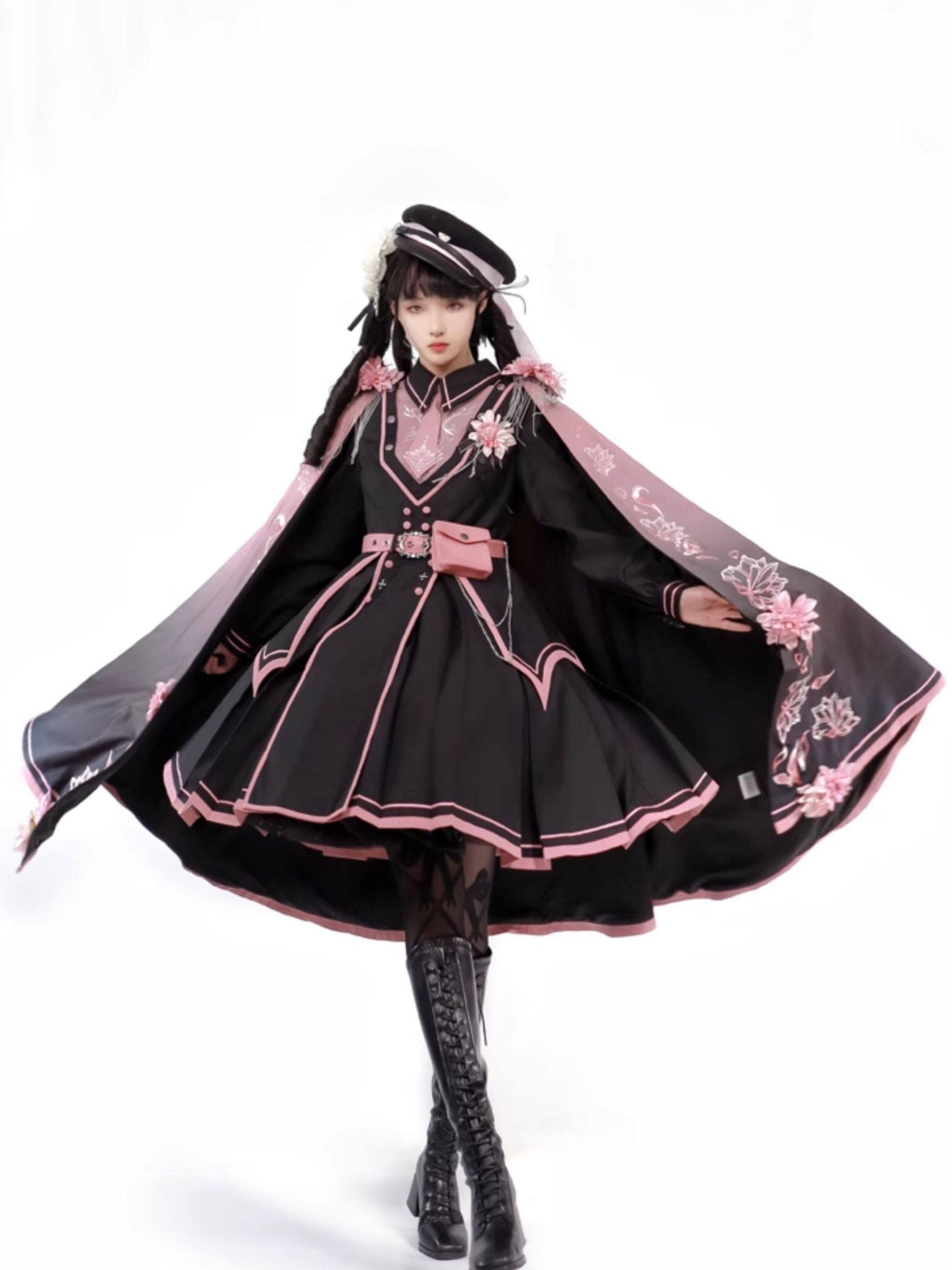 Sakura Elegance Dark Pink Military Lolita Cloak Coat - LolitaEra