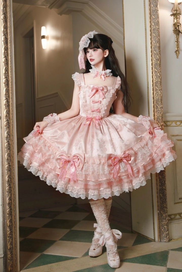 Satin Rose Sweet Lolita OP JSK Dress - LolitaEra