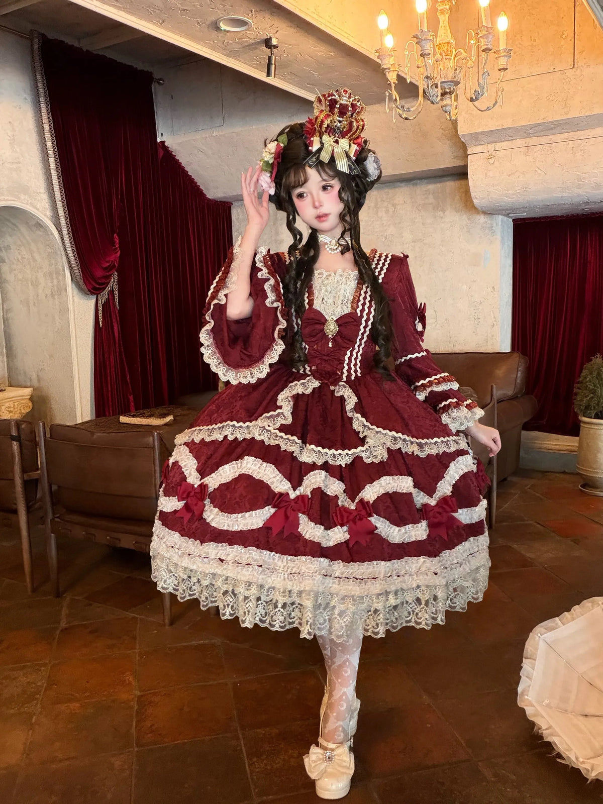 【Berry Rococo】"Scarlet Prologue" Red and Gold Dress-Style Luxurious Lolita Model, One Group Deposit