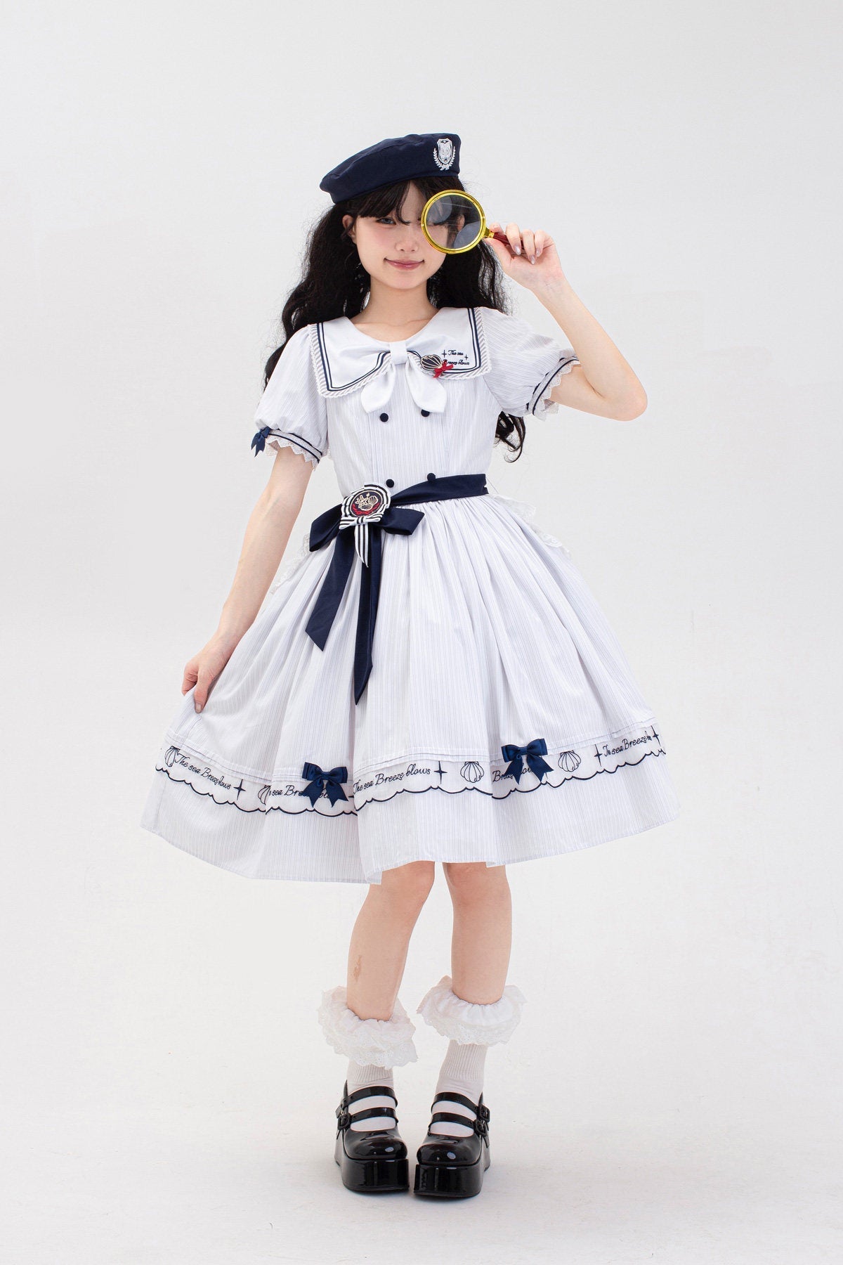Sea Breeze Nautical Stripe Summer Lolita OP - LolitaEraOP DressXSBlueSea Breeze Nautical Stripe Summer Lolita OP