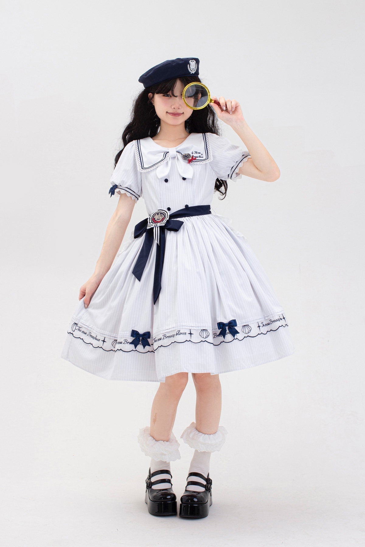 Sea Breeze Nautical Stripe Summer Lolita OP - LolitaEraOP DressXSBlueSea Breeze Nautical Stripe Summer Lolita OP