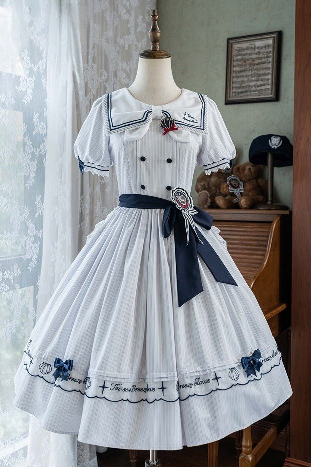 Sea Breeze Nautical Stripe Summer Lolita OP - LolitaEraOP DressXSBlueSea Breeze Nautical Stripe Summer Lolita OP