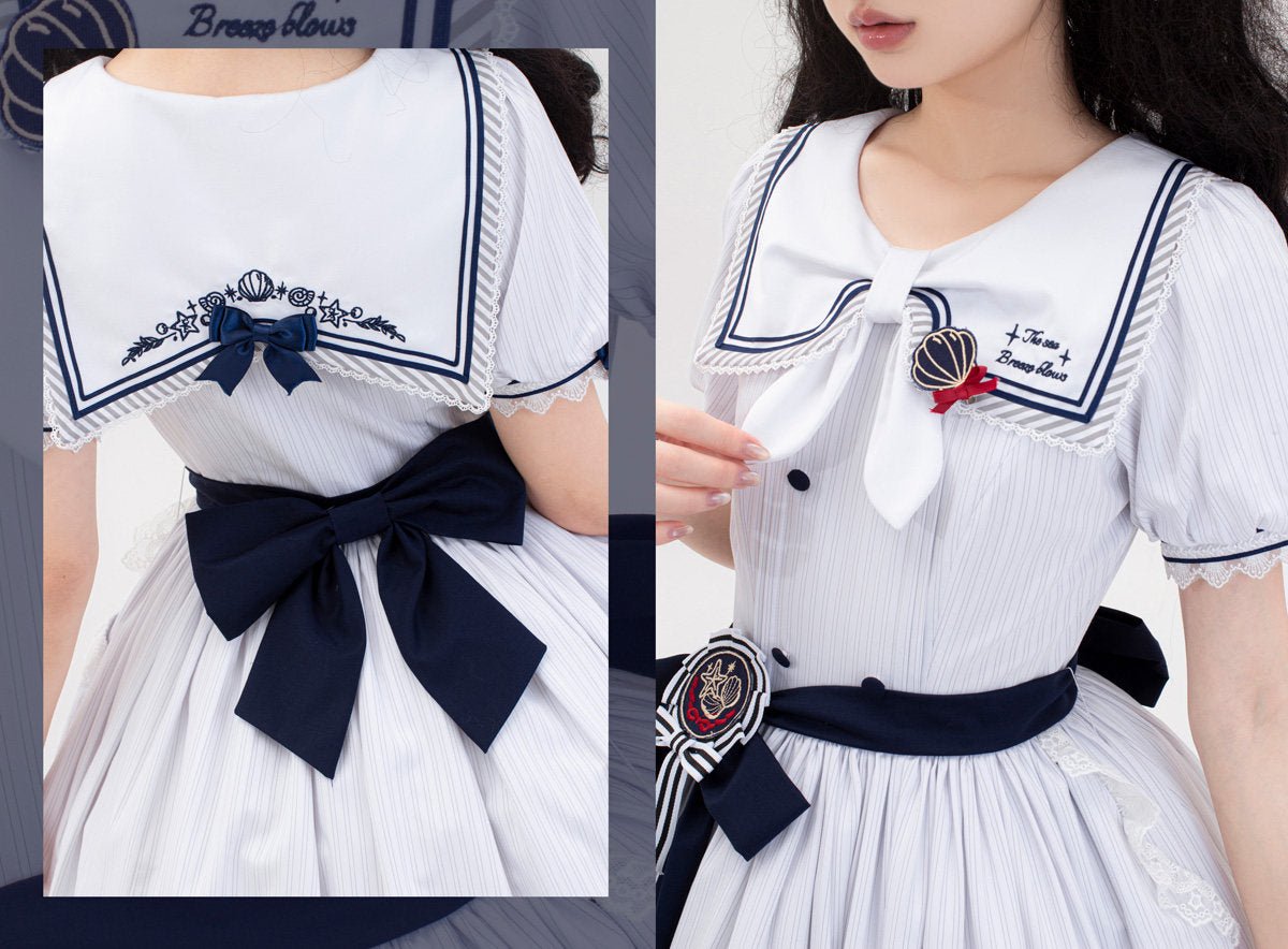 Sea Breeze Nautical Stripe Summer Lolita OP - LolitaEraOP DressXSBlueSea Breeze Nautical Stripe Summer Lolita OP