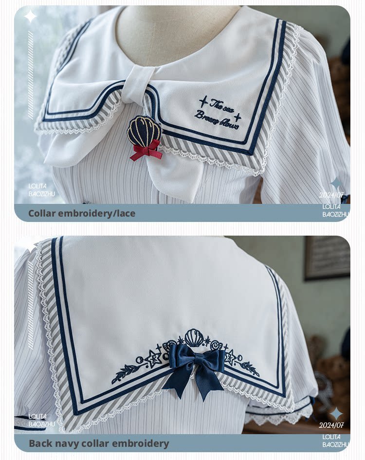 Sea Breeze Nautical Stripe Summer Lolita OP - LolitaEraOP DressXSBlueSea Breeze Nautical Stripe Summer Lolita OP