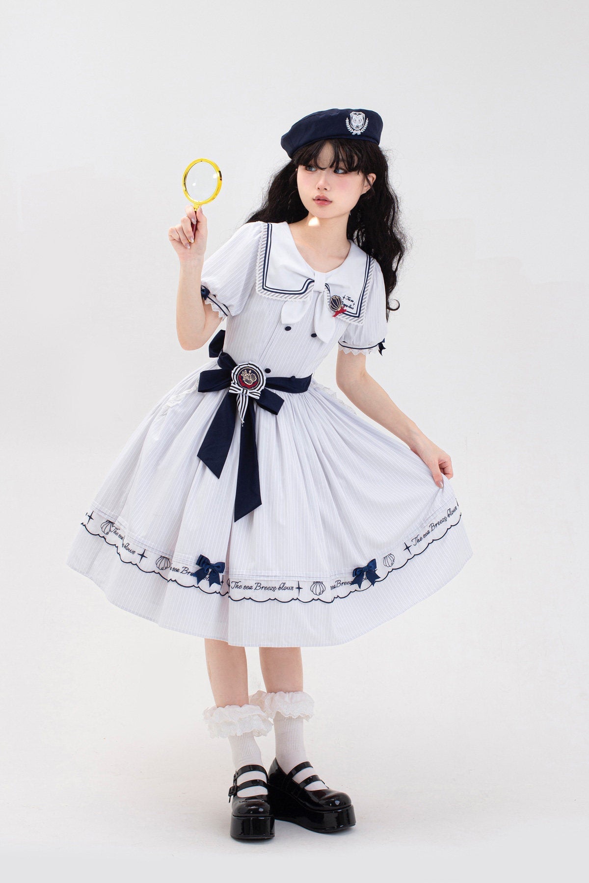 Sea Breeze Nautical Stripe Summer Lolita OP - LolitaEraOP DressXSBlueSea Breeze Nautical Stripe Summer Lolita OP