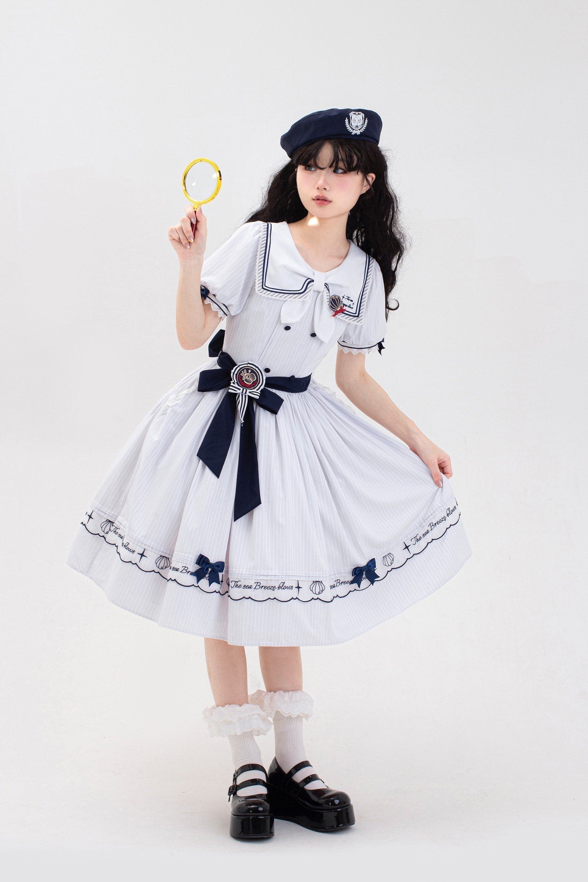 Sea Breeze Nautical Stripe Summer Lolita OP - LolitaEraOP DressXSBlueSea Breeze Nautical Stripe Summer Lolita OP
