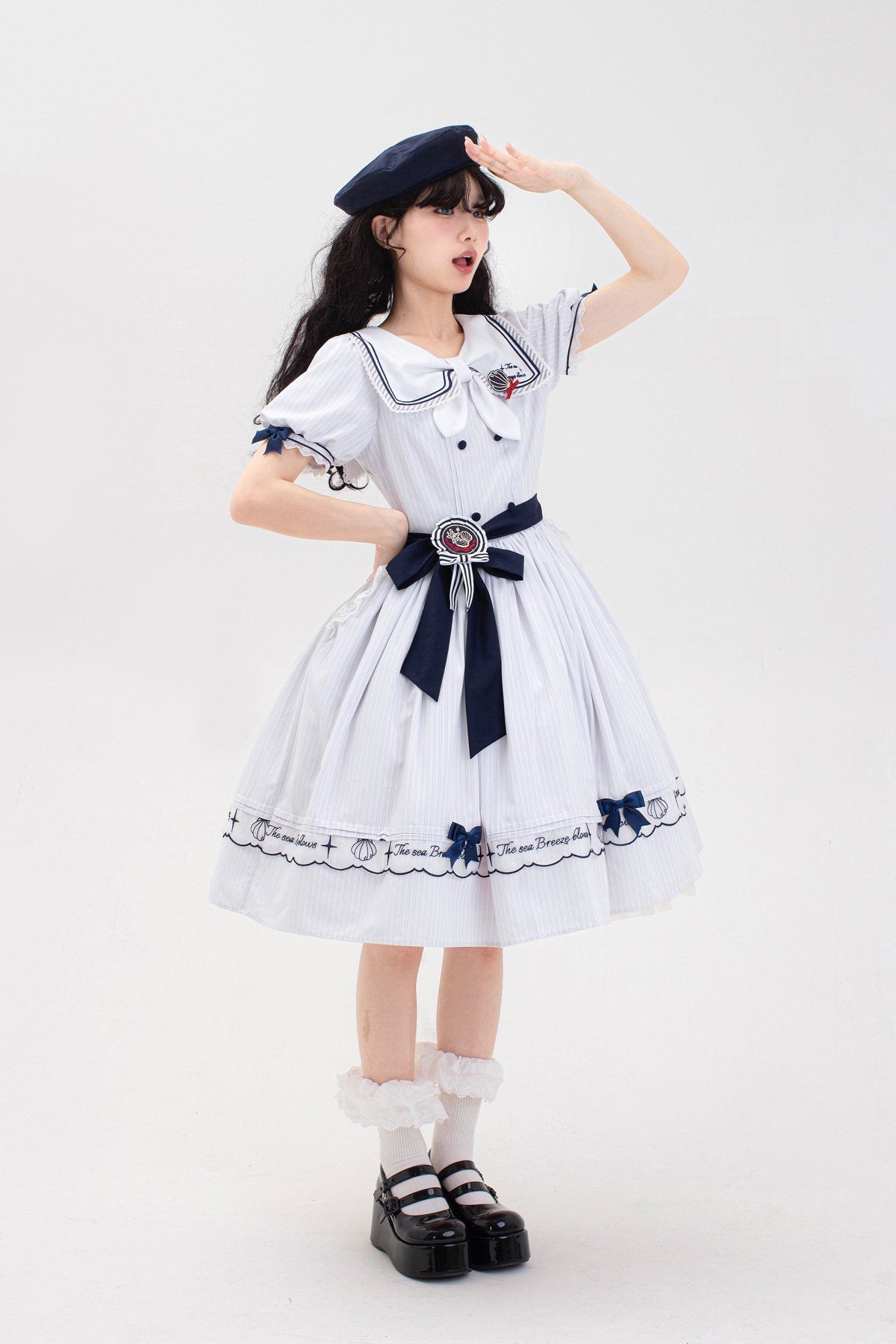Sea Breeze Nautical Stripe Summer Lolita OP - LolitaEraOP DressXSBlueSea Breeze Nautical Stripe Summer Lolita OP
