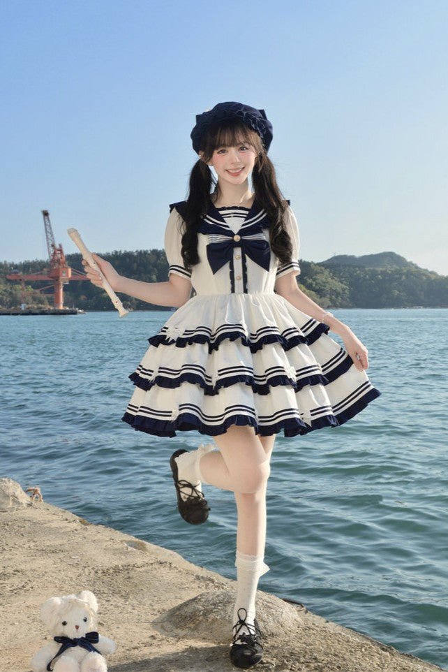 Sea Salt Cake 2.0 Slim - Fit Lolita Dress - LolitaEraBlueSSea Salt Cake 2.0 Slim - Fit Lolita Dress