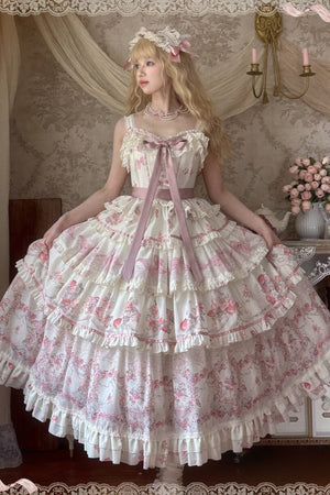 Secret Garden Lolita Pink JSK Dress LE1204 - LolitaEraPink JSKSSecret Garden Lolita Pink JSK Dress LE1204