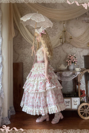 Secret Garden Lolita Pink JSK Dress LE1204 - LolitaEraPink JSKSSecret Garden Lolita Pink JSK Dress LE1204