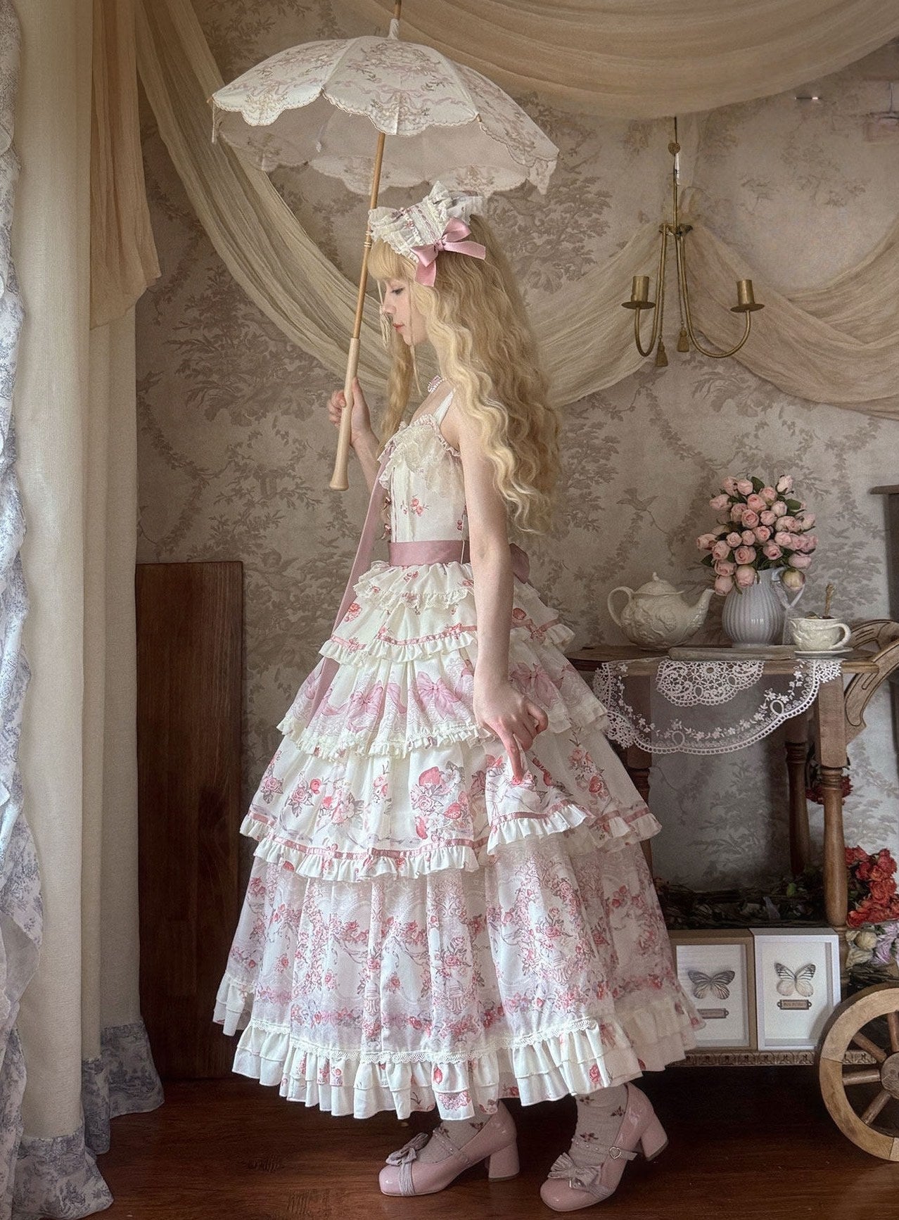 Secret Garden Lolita Pink JSK Dress LE1204 - LolitaEraPink JSKSSecret Garden Lolita Pink JSK Dress LE1204