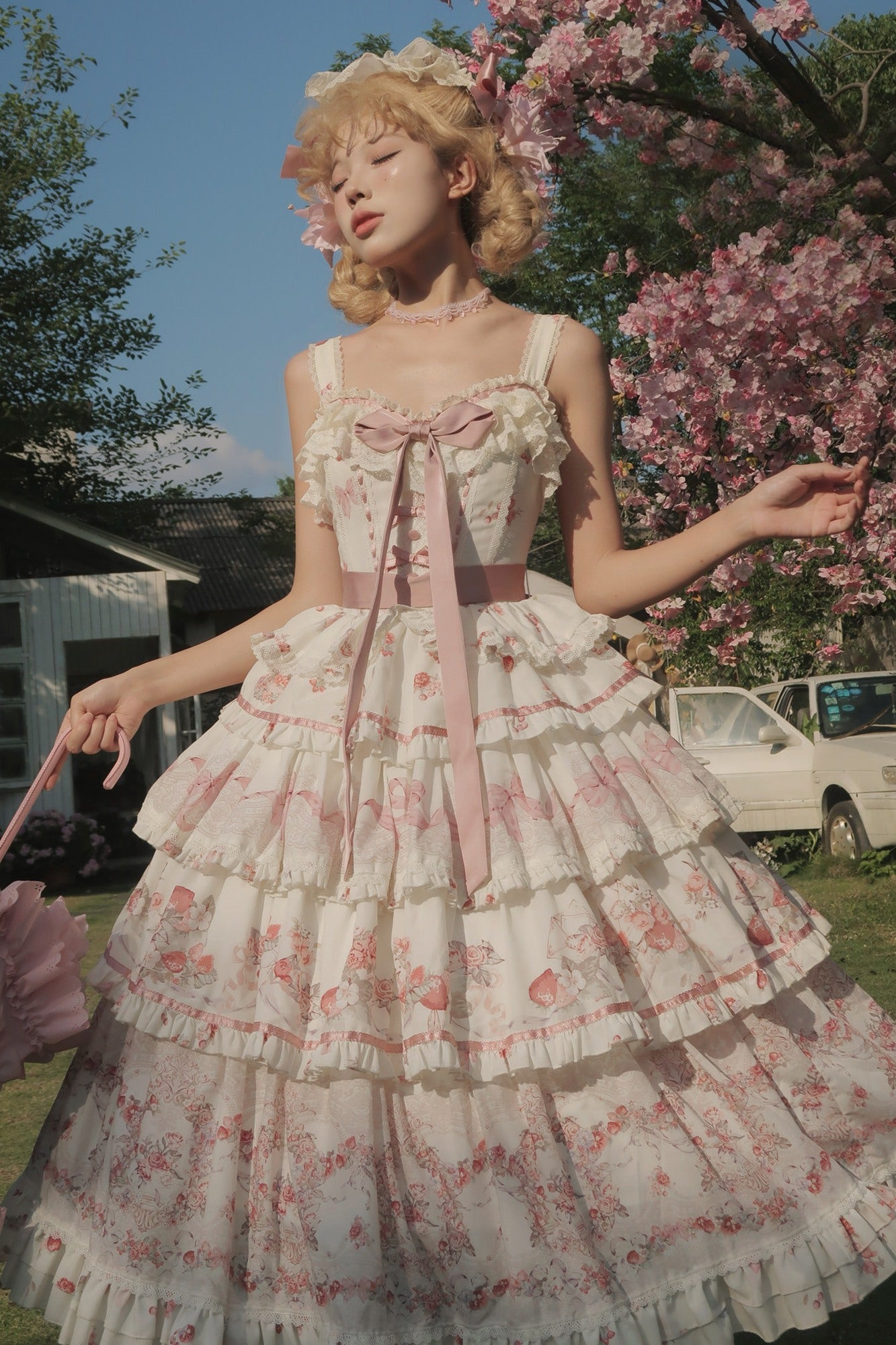 Secret Garden Lolita Pink JSK Dress LE1204 - LolitaEraPink JSKSSecret Garden Lolita Pink JSK Dress LE1204