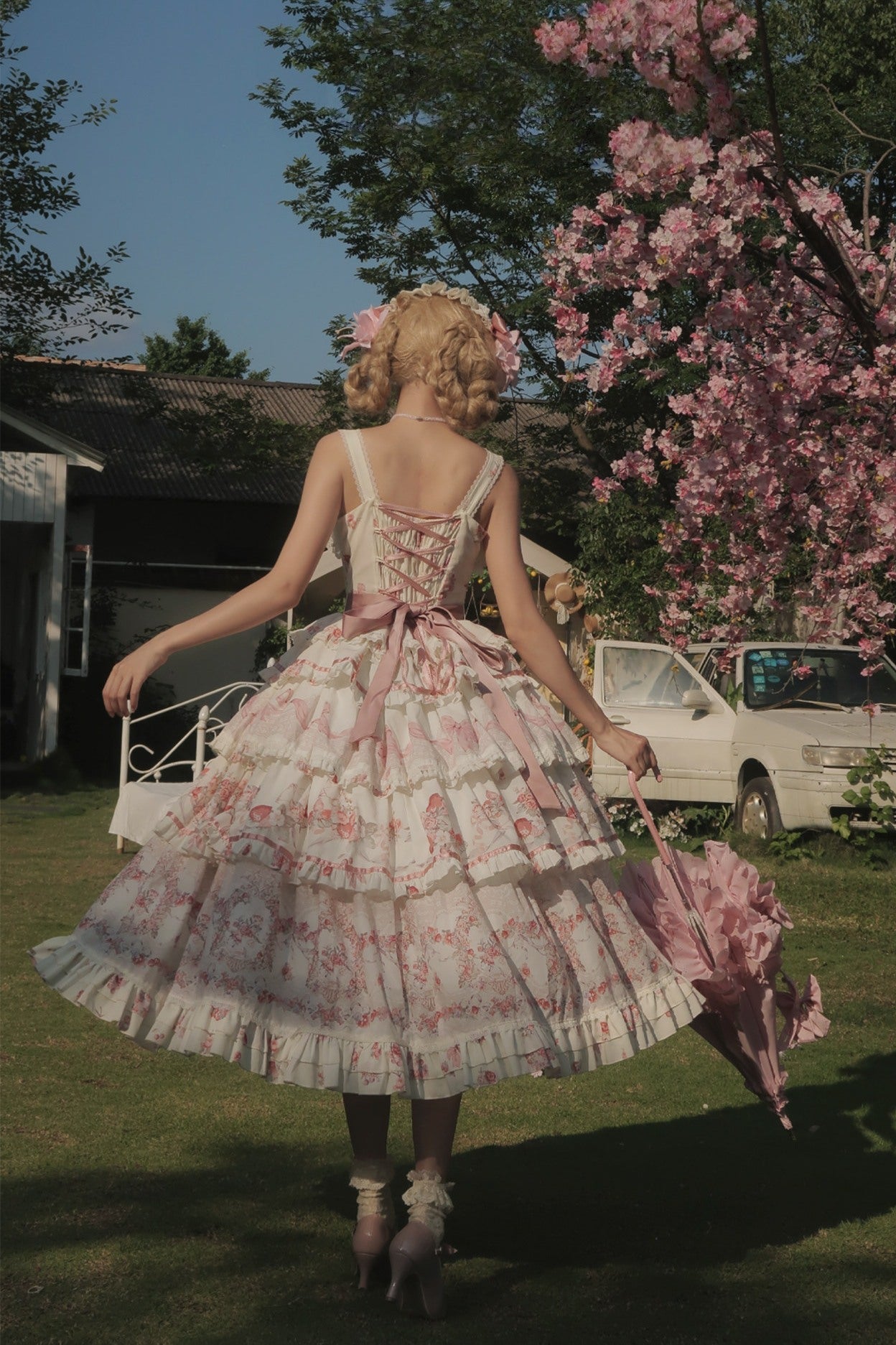 Secret Garden Lolita Pink JSK Dress LE1204 - LolitaEraPink JSKSSecret Garden Lolita Pink JSK Dress LE1204