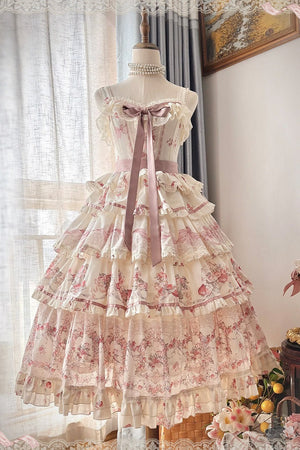Secret Garden Lolita Pink JSK Dress LE1204 - LolitaEraPink JSKSSecret Garden Lolita Pink JSK Dress LE1204