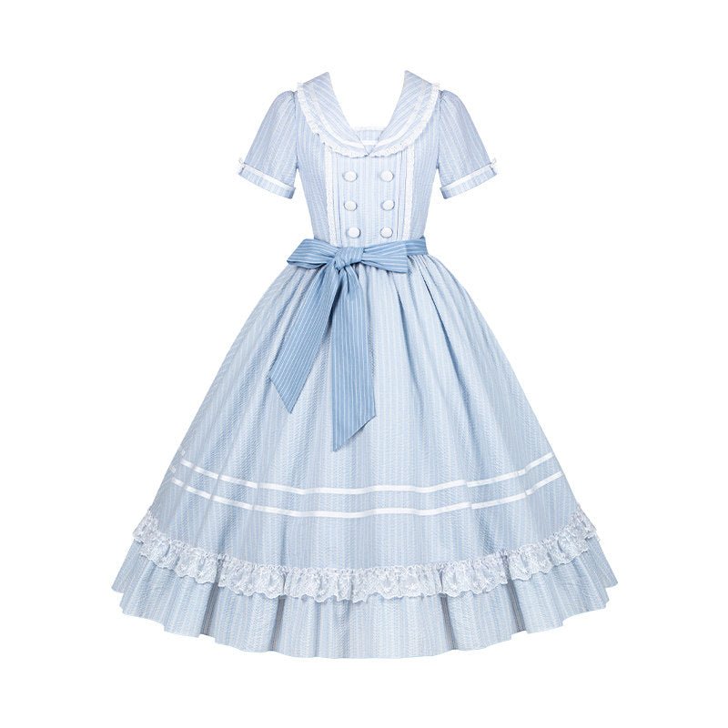 Seven Day Bell Navy Collar Tiered Short OP Lolita Dress - LolitaEraLong OPSSeven Day Bell Navy Collar Tiered Short OP Lolita Dress