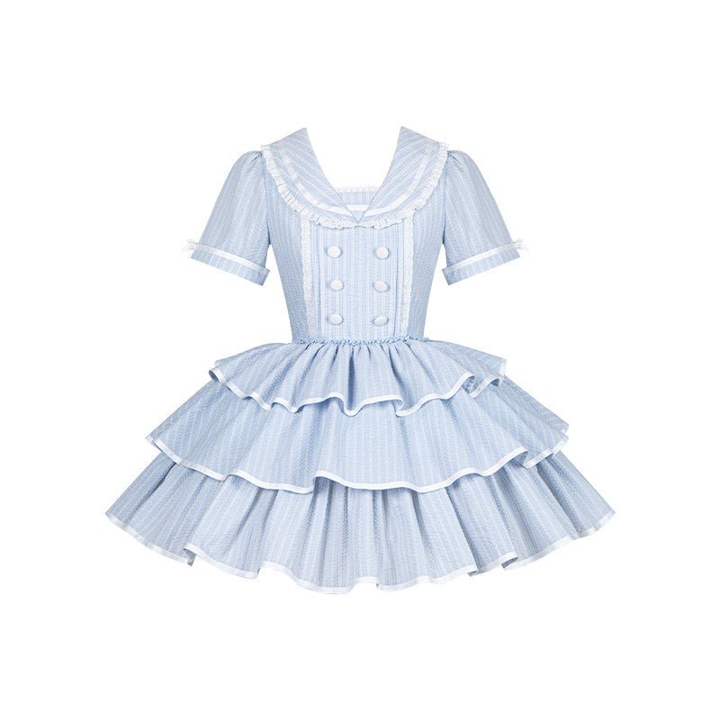 Seven Day Bell Navy Collar Tiered Short OP Lolita Dress - LolitaEraShort OPSSeven Day Bell Navy Collar Tiered Short OP Lolita Dress