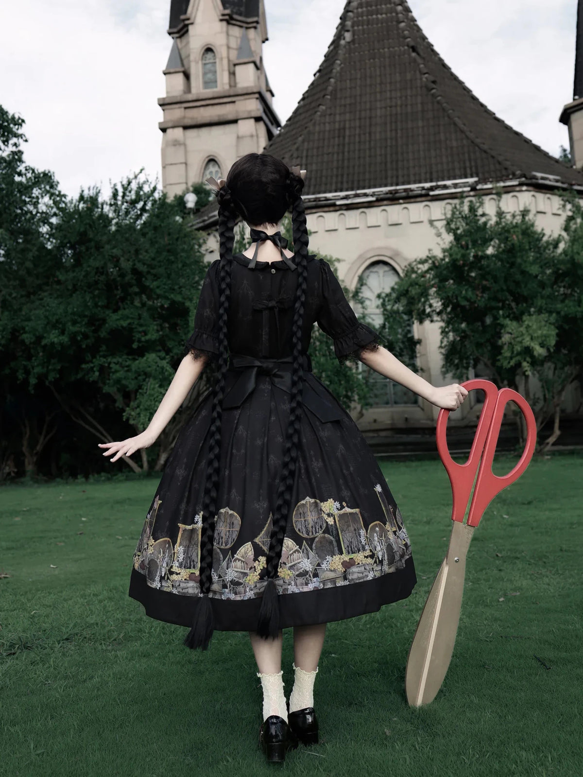 Shadow Window Lolita Gothic Peter‑pan Collar OP & Velvet JSK Dress - LolitaEra