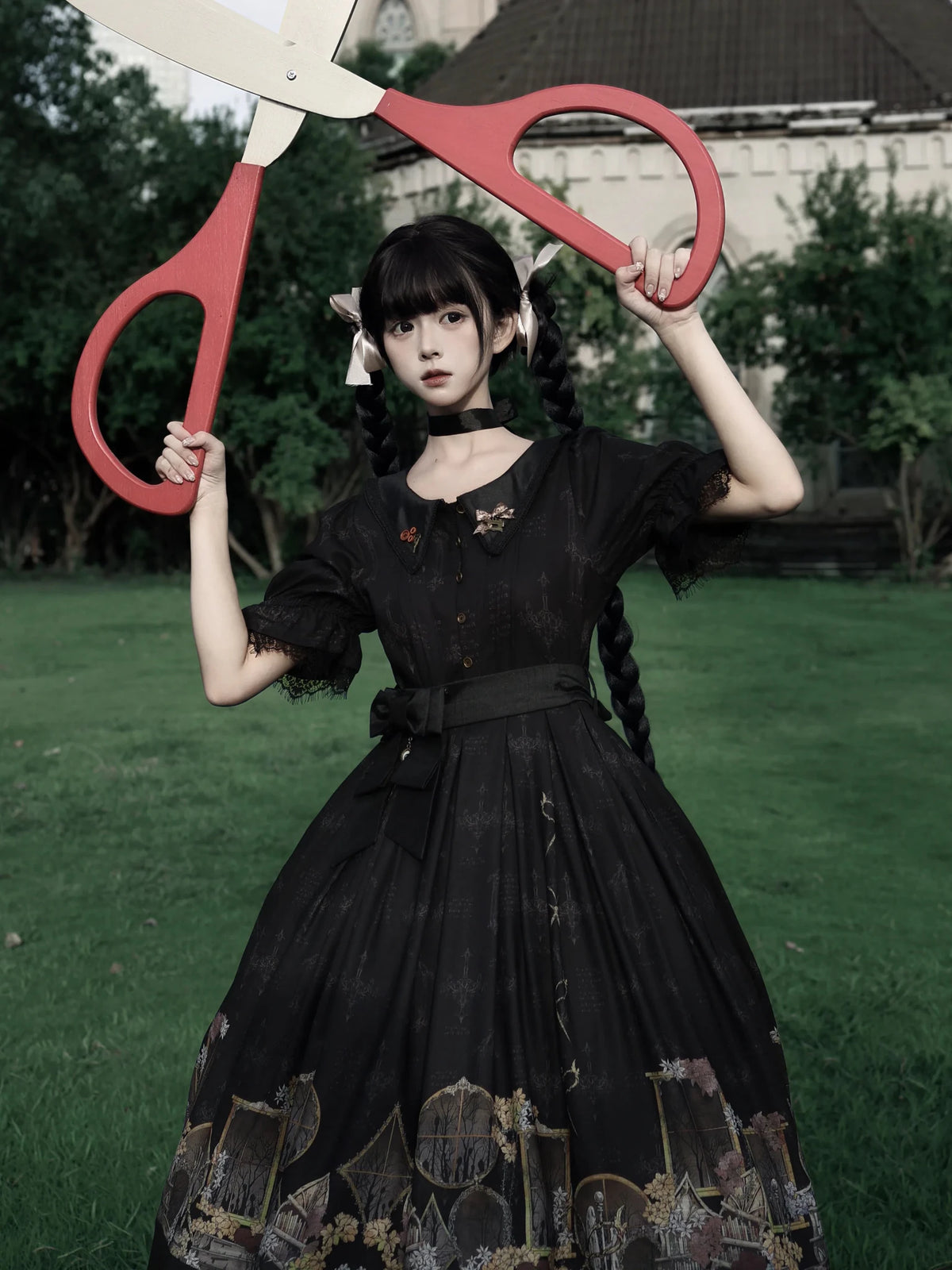 Shadow Window Lolita Gothic Peter‑pan Collar OP & Velvet JSK Dress - LolitaEra